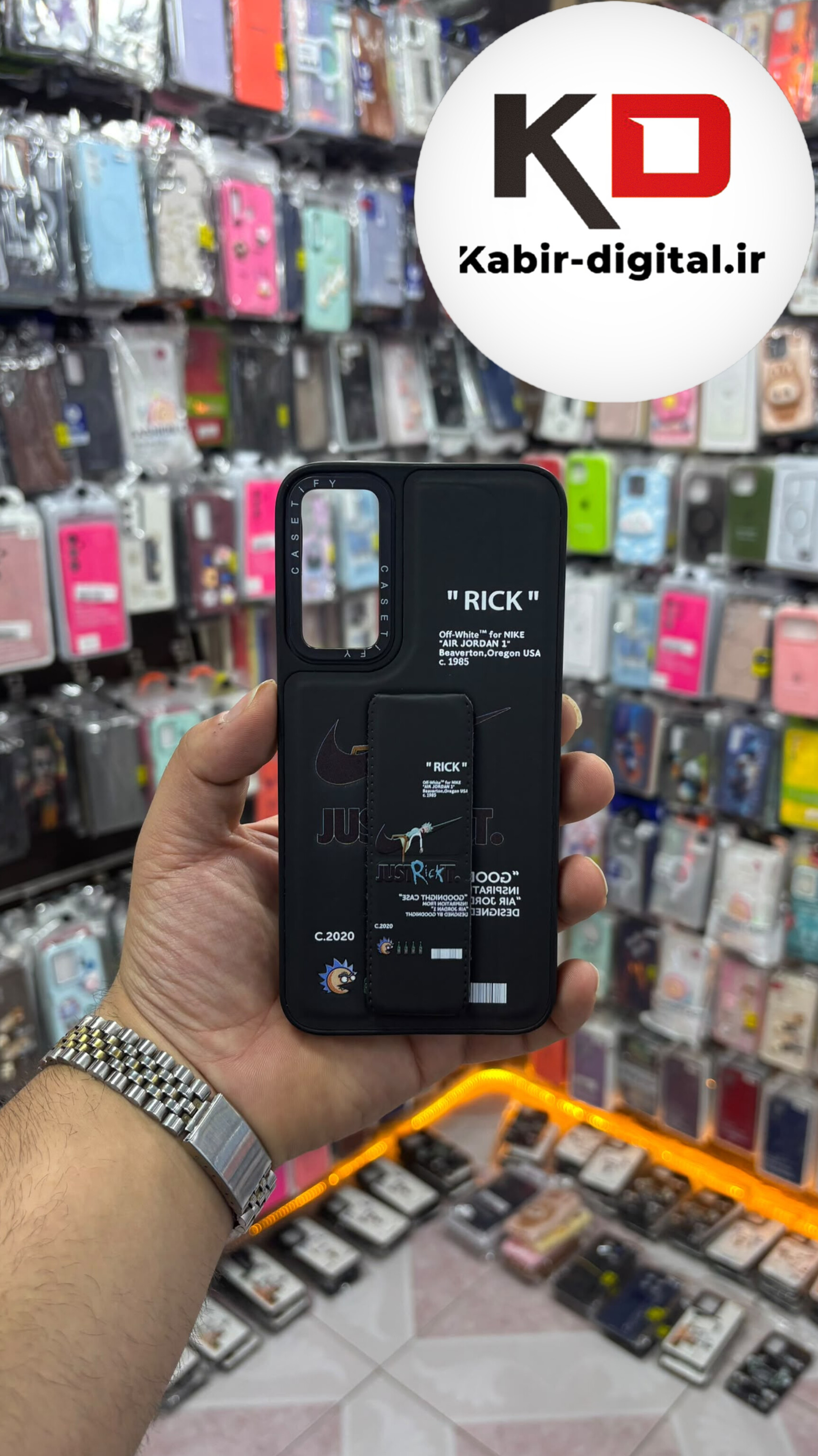 قاب گوشی Galaxy A34 سامسونگ Casetify استند شو اسپرت لنز برجسته طرح نایک مشکی