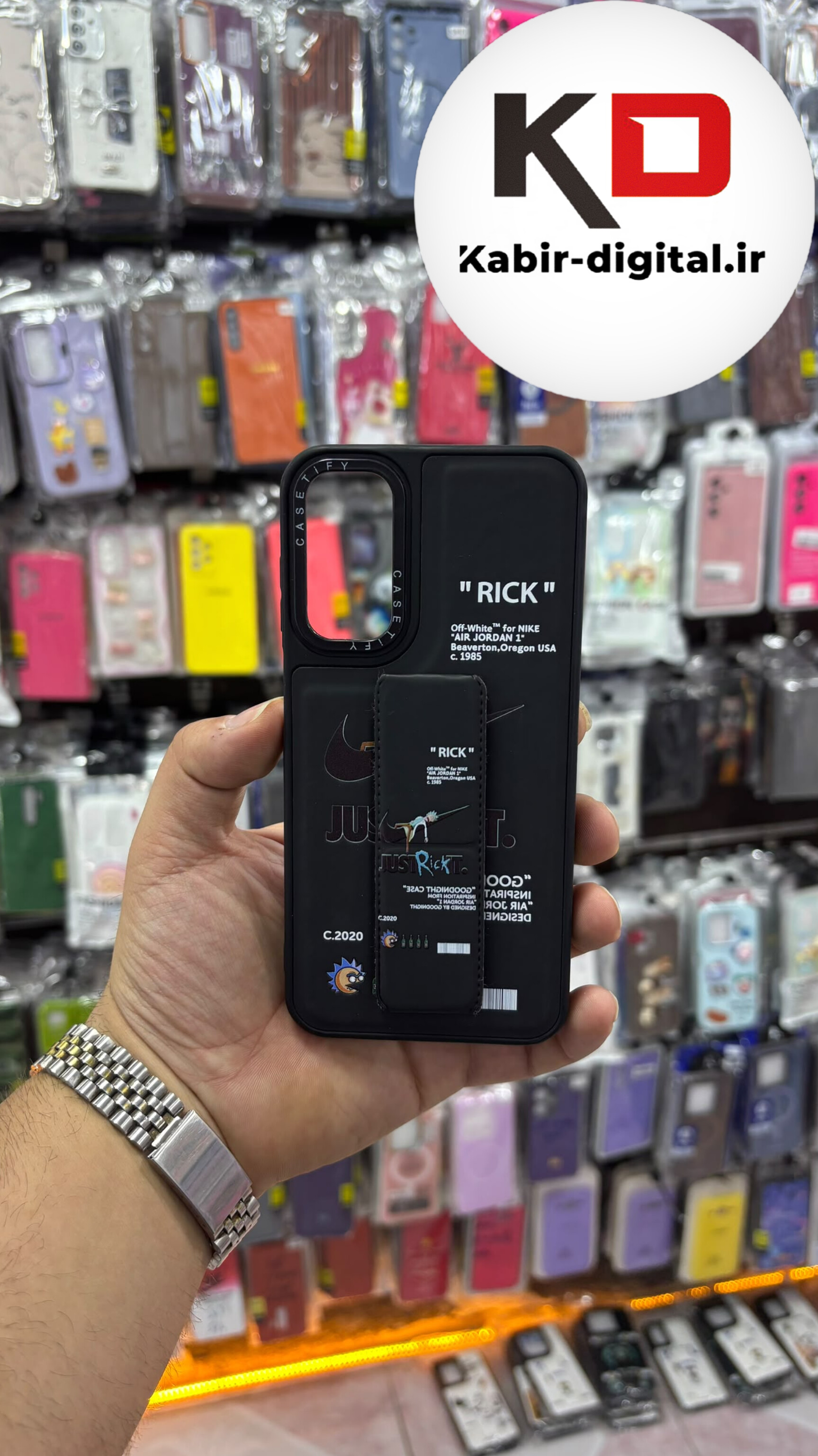 قاب گوشی Galaxy A24 / A25 / A15 سامسونگ Casetify استند شو اسپرت لنز برجسته طرح نایک مشکی