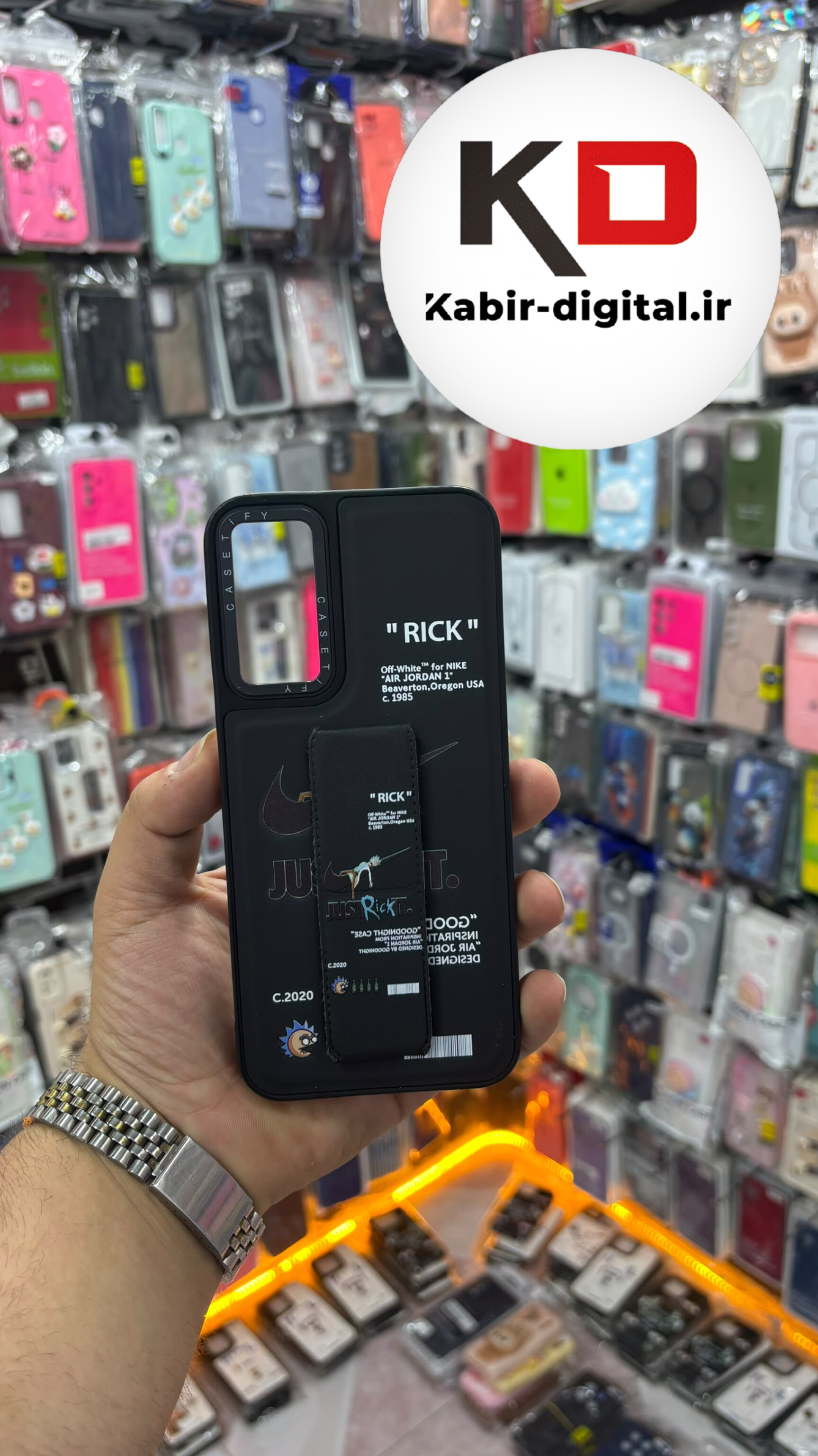 قاب گوشی Galaxy A14 سامسونگ Casetify استند شو اسپرت لنز برجسته طرح نایک مشکی