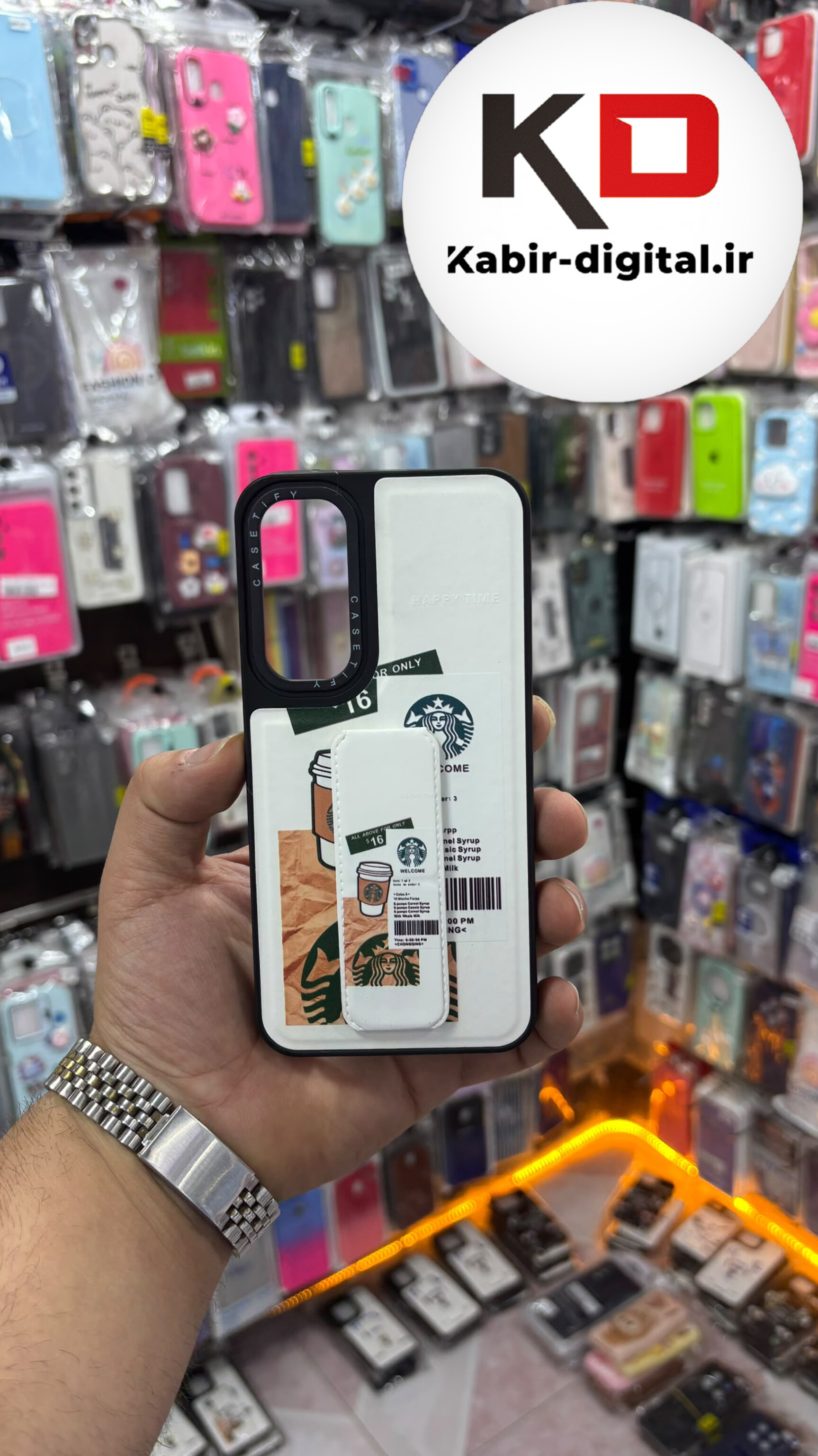 قاب گوشی Galaxy S23 FE سامسونگ Casetify استند شو اسپرت لنز برجسته طرح استار باکس سفید
