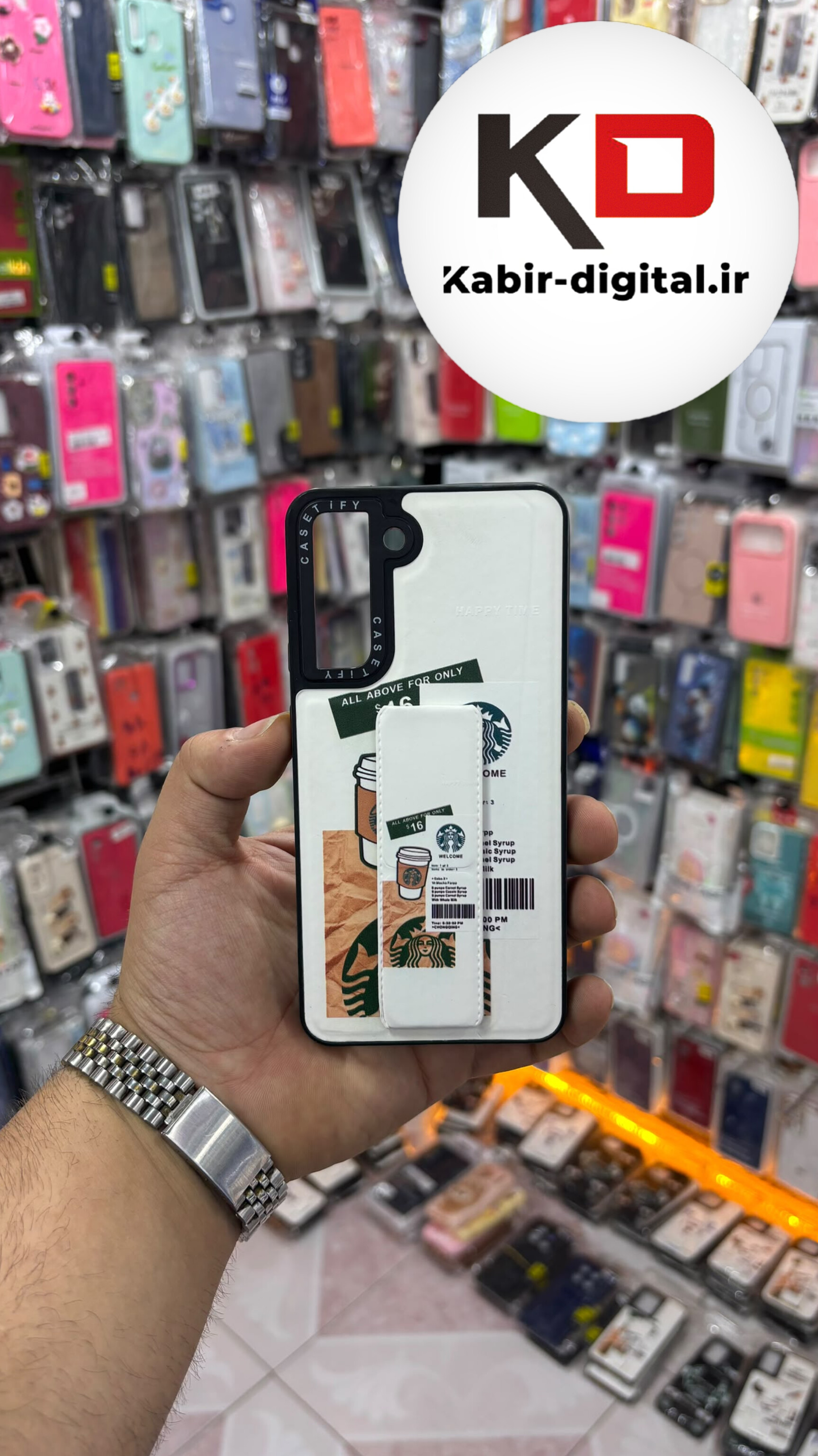 قاب گوشی Galaxy S21 FE سامسونگ Casetify استند شو اسپرت لنز برجسته طرح استار باکس سفید
