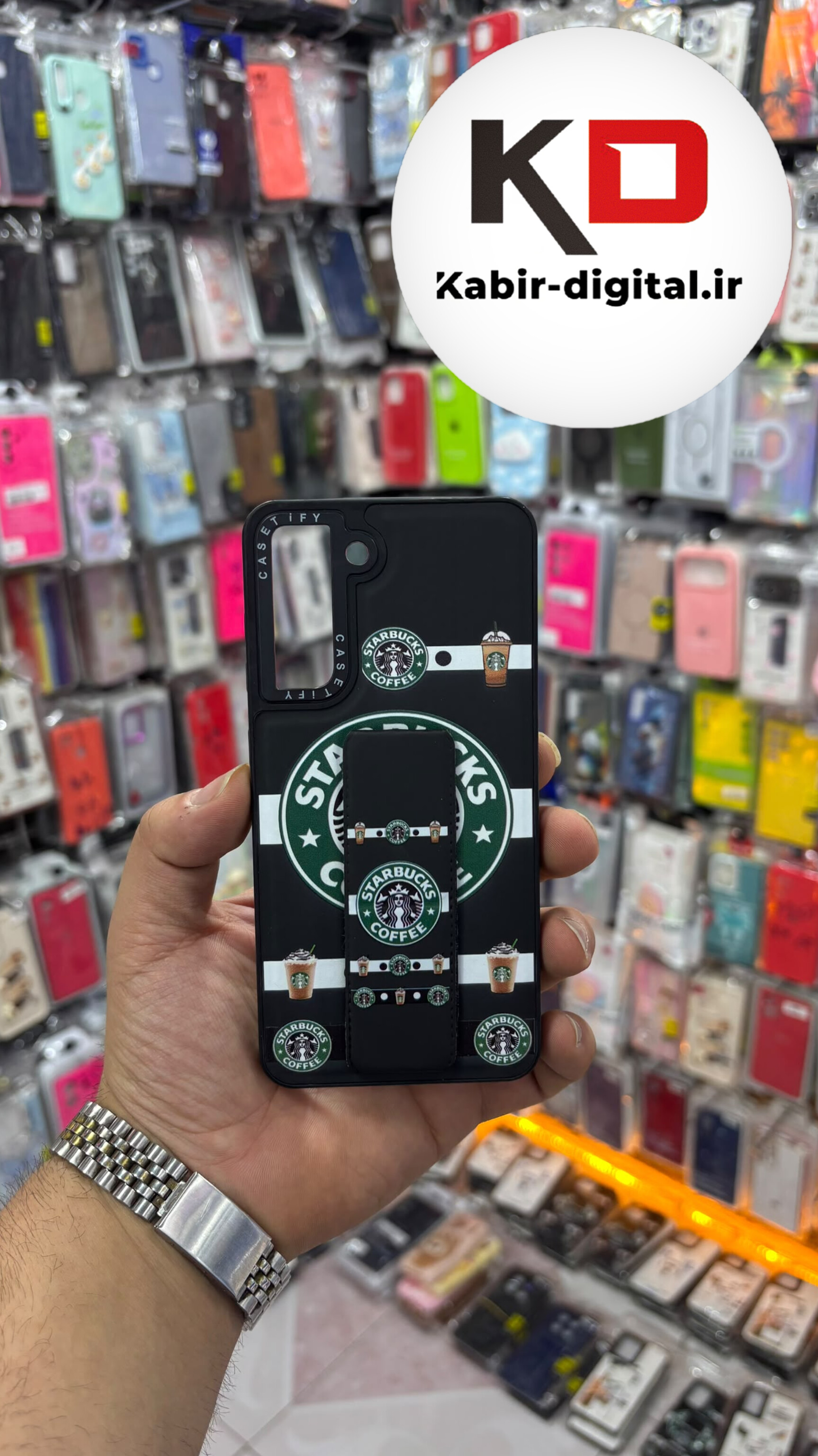 قاب گوشی Galaxy S21 FE سامسونگ Casetify استند شو اسپرت لنز برجسته طرح استار باکس مشکی