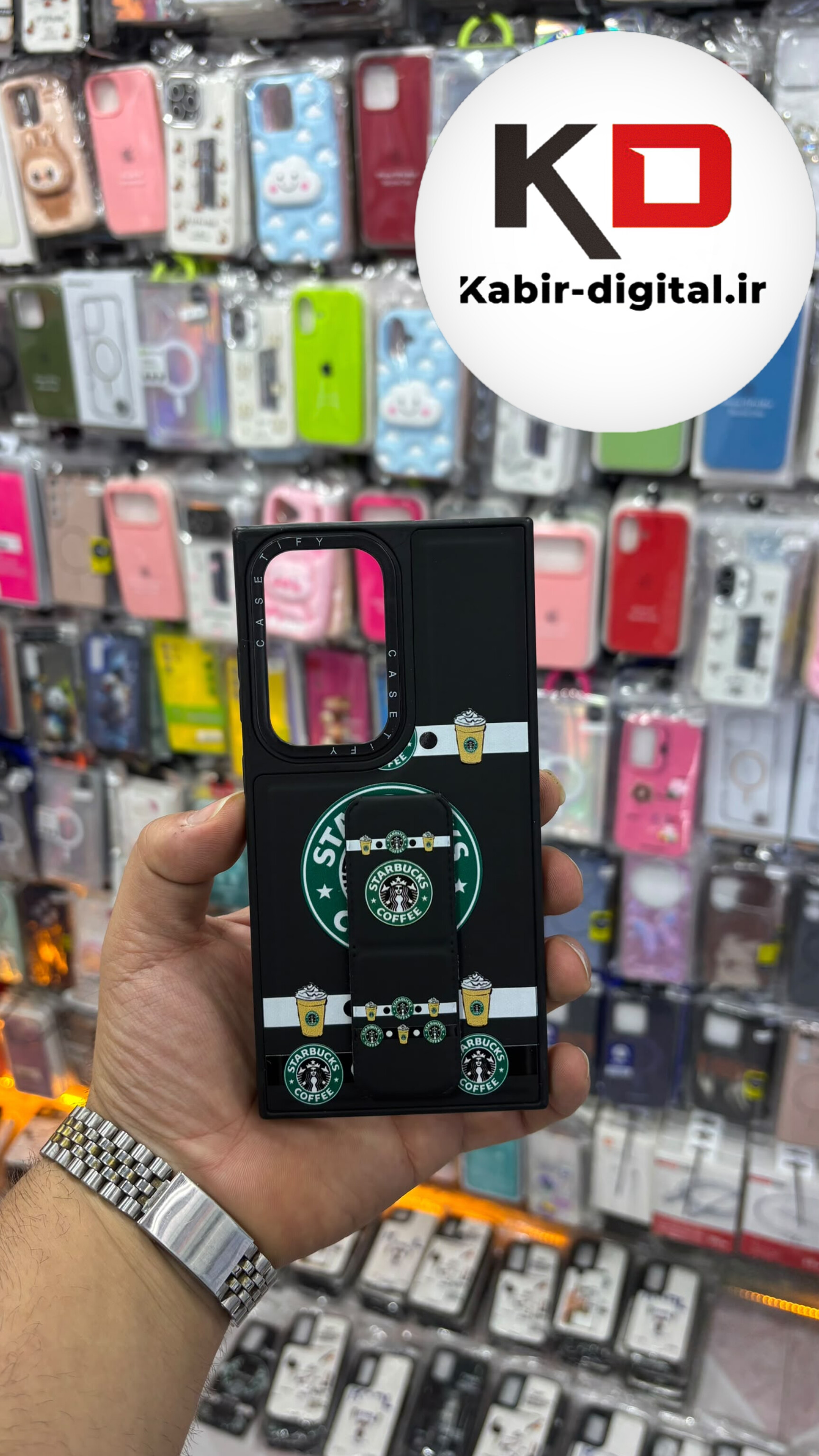 قاب گوشی Galaxy S24 Ultra سامسونگ Casetify استند شو اسپرت لنز برجسته طرح استار باکس مشکی
