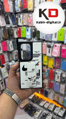 قاب گوشی Galaxy S24 Ultra سامسونگ Casetify استند شو اسپرت لنز برجسته طرح نایک سفید