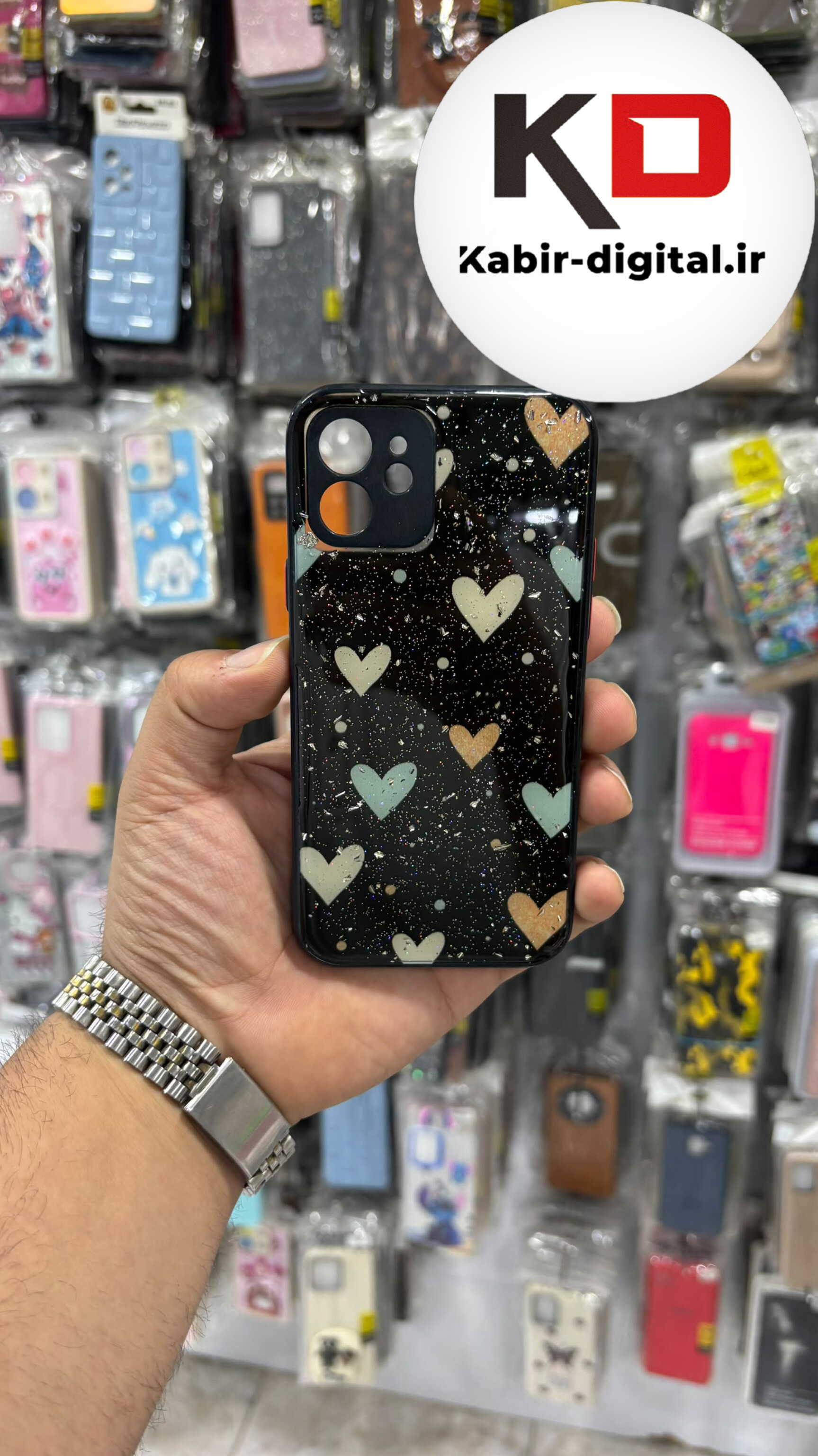 قاب گوشی iPhone 12 آیفون طرح رزینی ماربل HARD طرح قلبی پاپ سوکت دار محافظ لنزدار مشکی