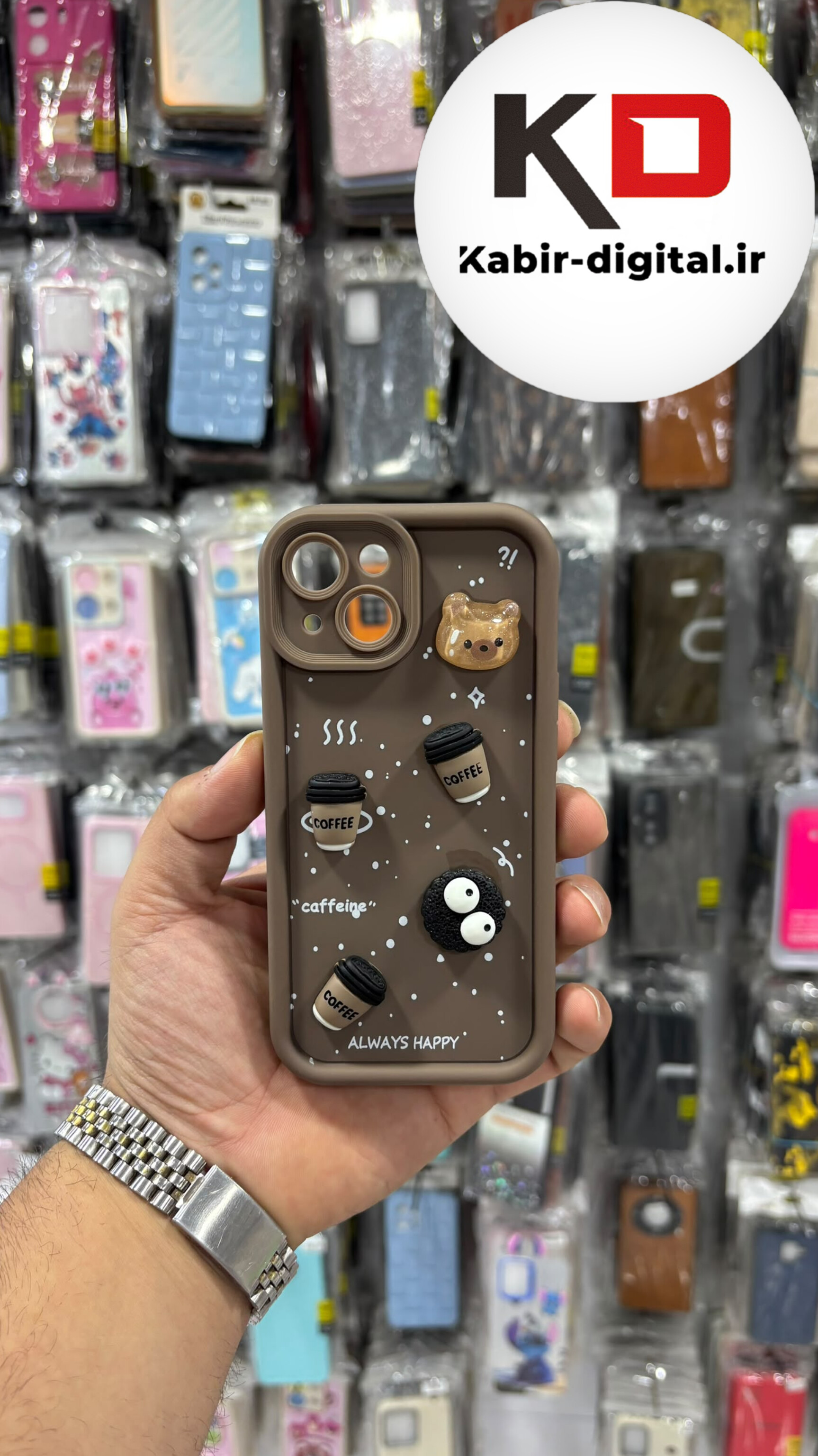 قاب گوشی iPhone 13 / 14 / 15 آیفون سیلیکونی Solid Case ضد ضربه عروسکی منحنی برجسته  محافظ لنز دار موکا
