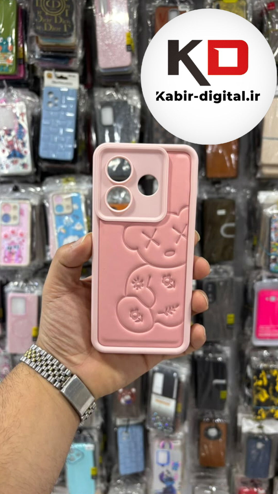 قاب گوشی Note 12  4g شیائومی سیلیکونی Solid Case ضد ضربه منحنی عروسکی خرس صورتی برجسته محافظ لنز دار