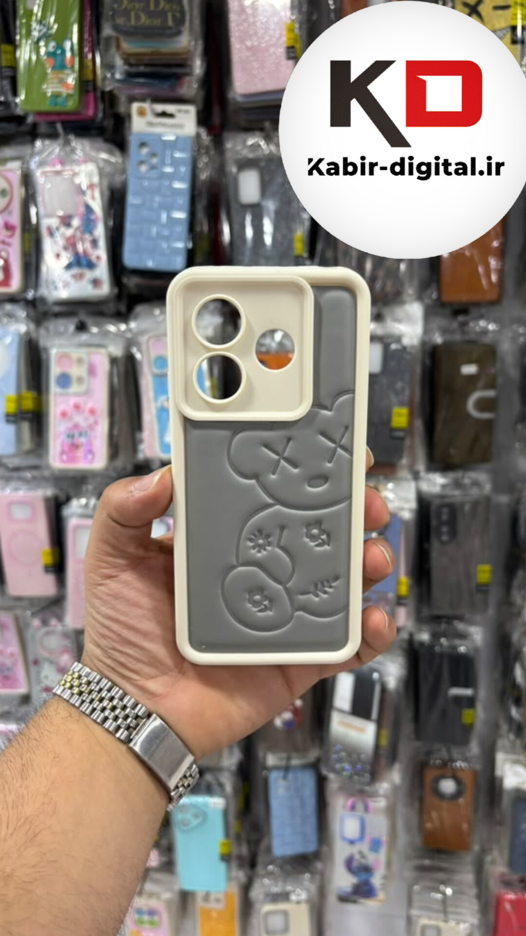 قاب گوشی Note 12  4g شیائومی سیلیکونی Solid Case ضد ضربه منحنی عروسکی خرس خاکستری برجسته محافظ لنز دار