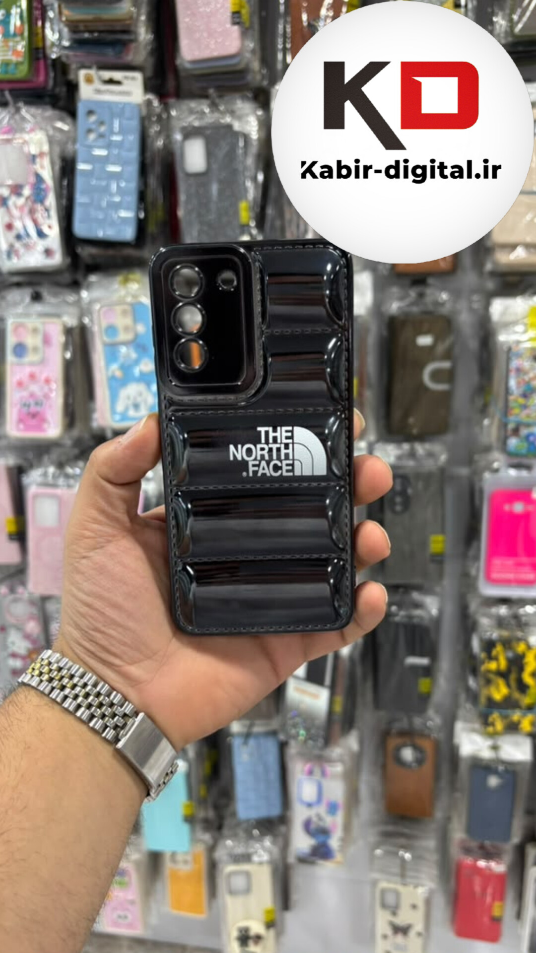 قاب گوشی Galaxy S23 FE سامسونگ پافری براق The North Face محافظ لنز دار مشکی