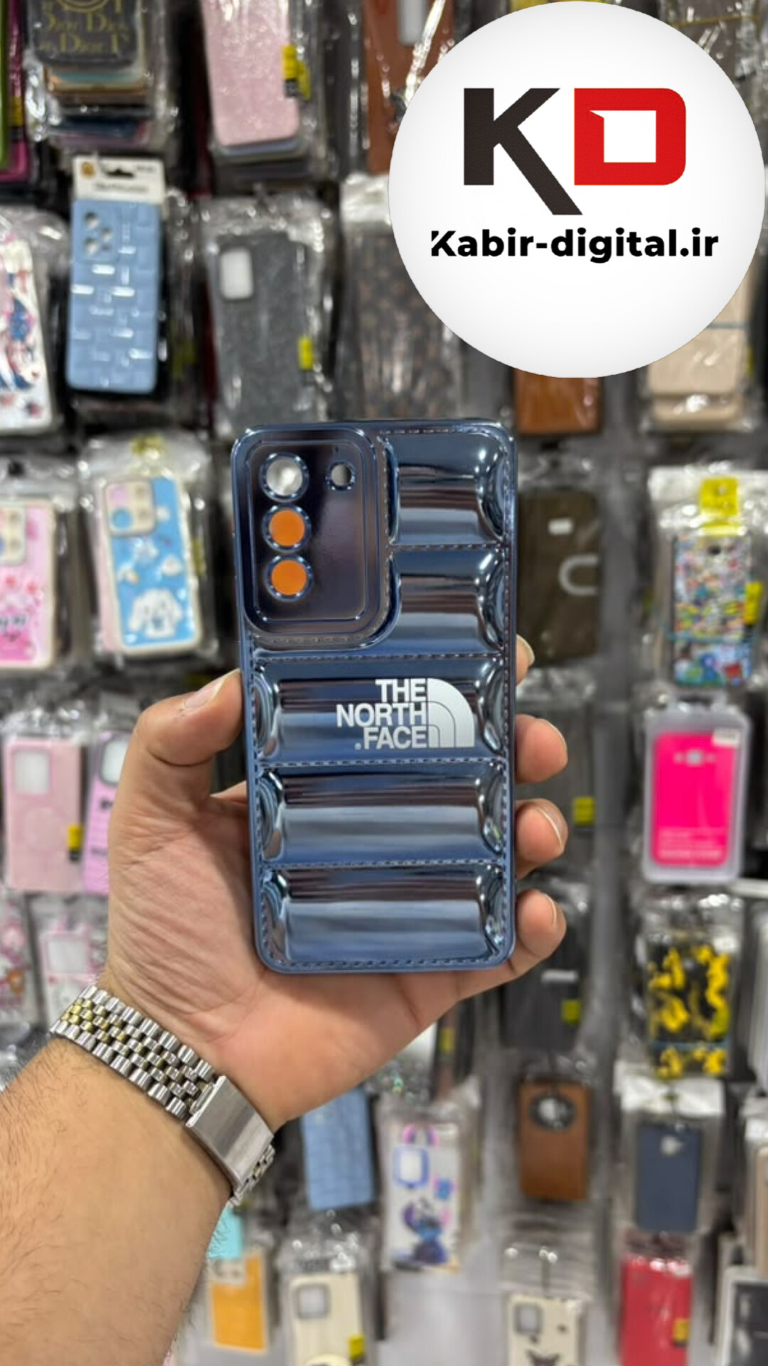 قاب گوشی Galaxy S23 FE سامسونگ پافری براق The North Face محافظ لنز دار آبی