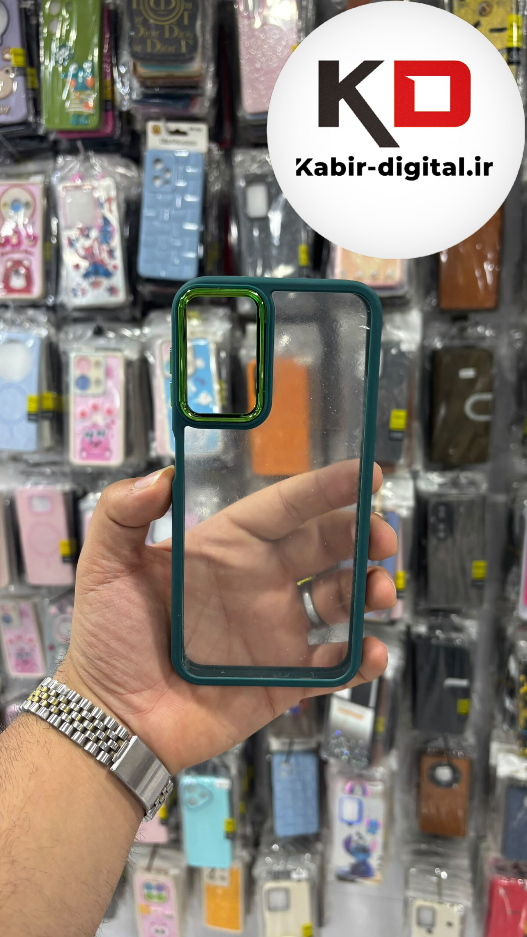 قاب گوشی Galaxy A14 / M14 سامسونگ  متال کیس Metal اورجینال طرح پشت طلق شفاف دور سیلیکونی سبز