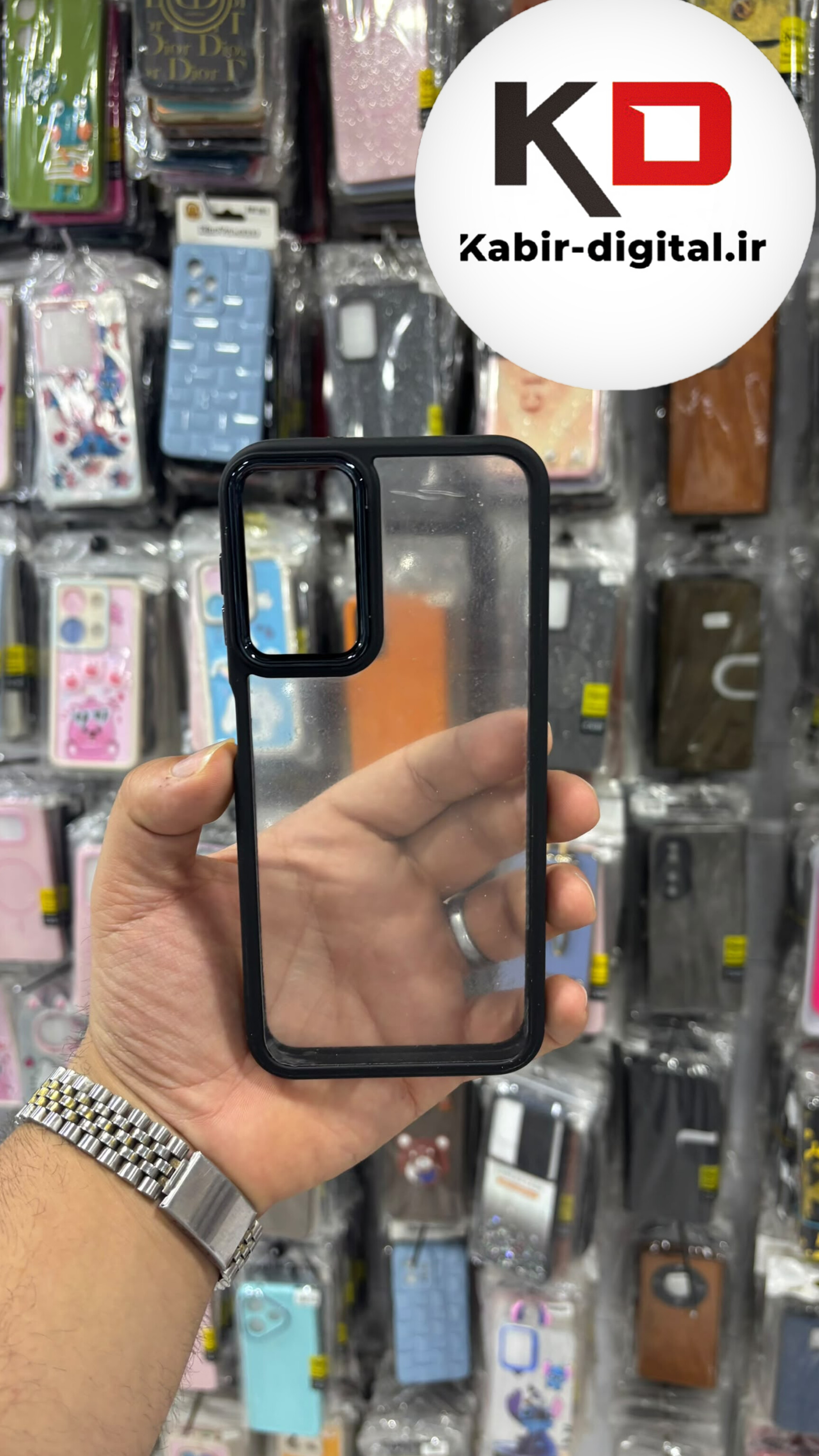 قاب گوشی Galaxy A14 / M14 سامسونگ  متال کیس Metal اورجینال طرح پشت طلق شفاف دور سیلیکونی مشکی