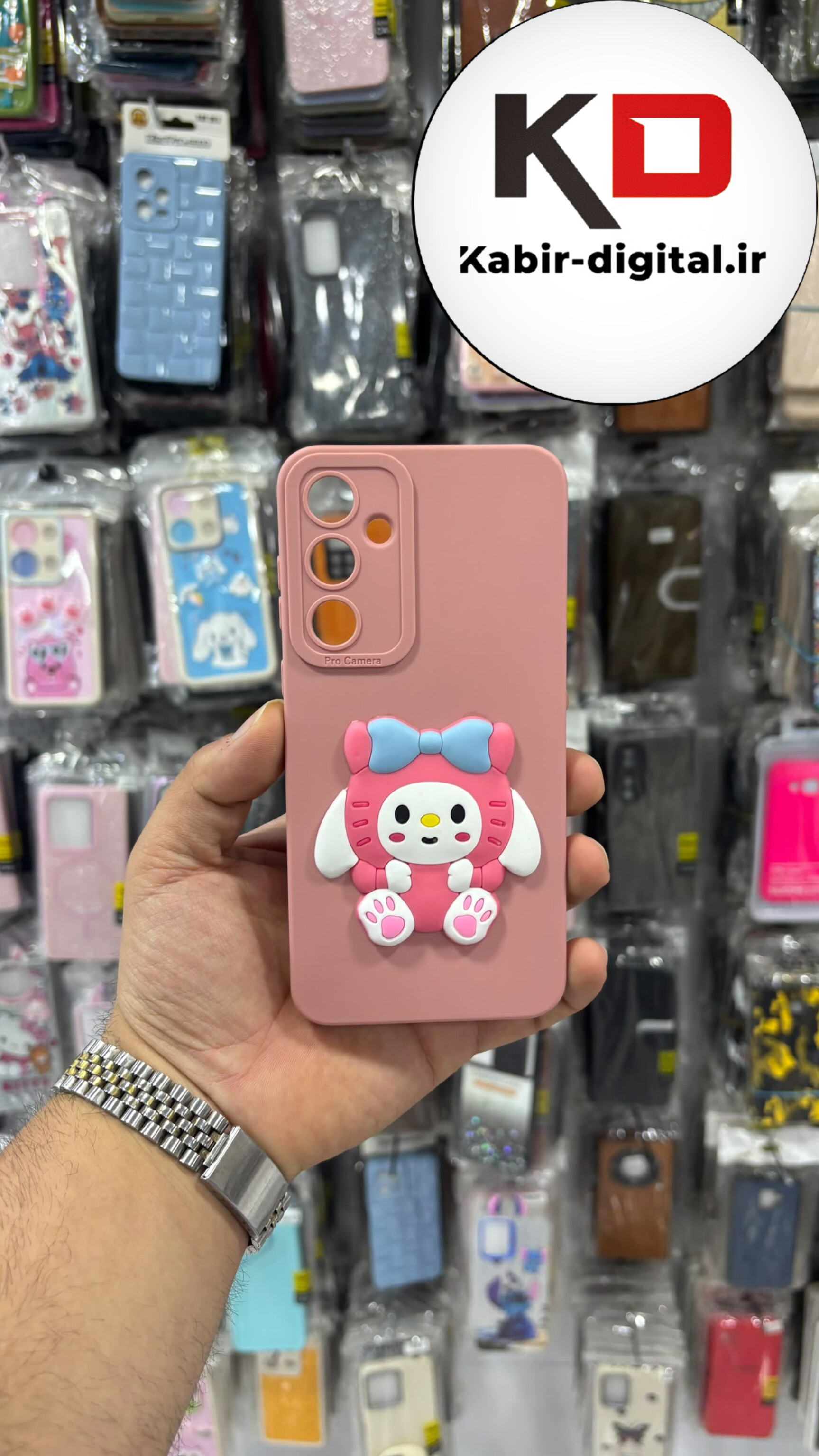 قاب گوشی Galaxy A14 / M14 سامسونگ سیلیکونی Solid Case اورجینال ضد ضربه عروسکی ملودی همراه آویز محافظ لنز دار صورتی