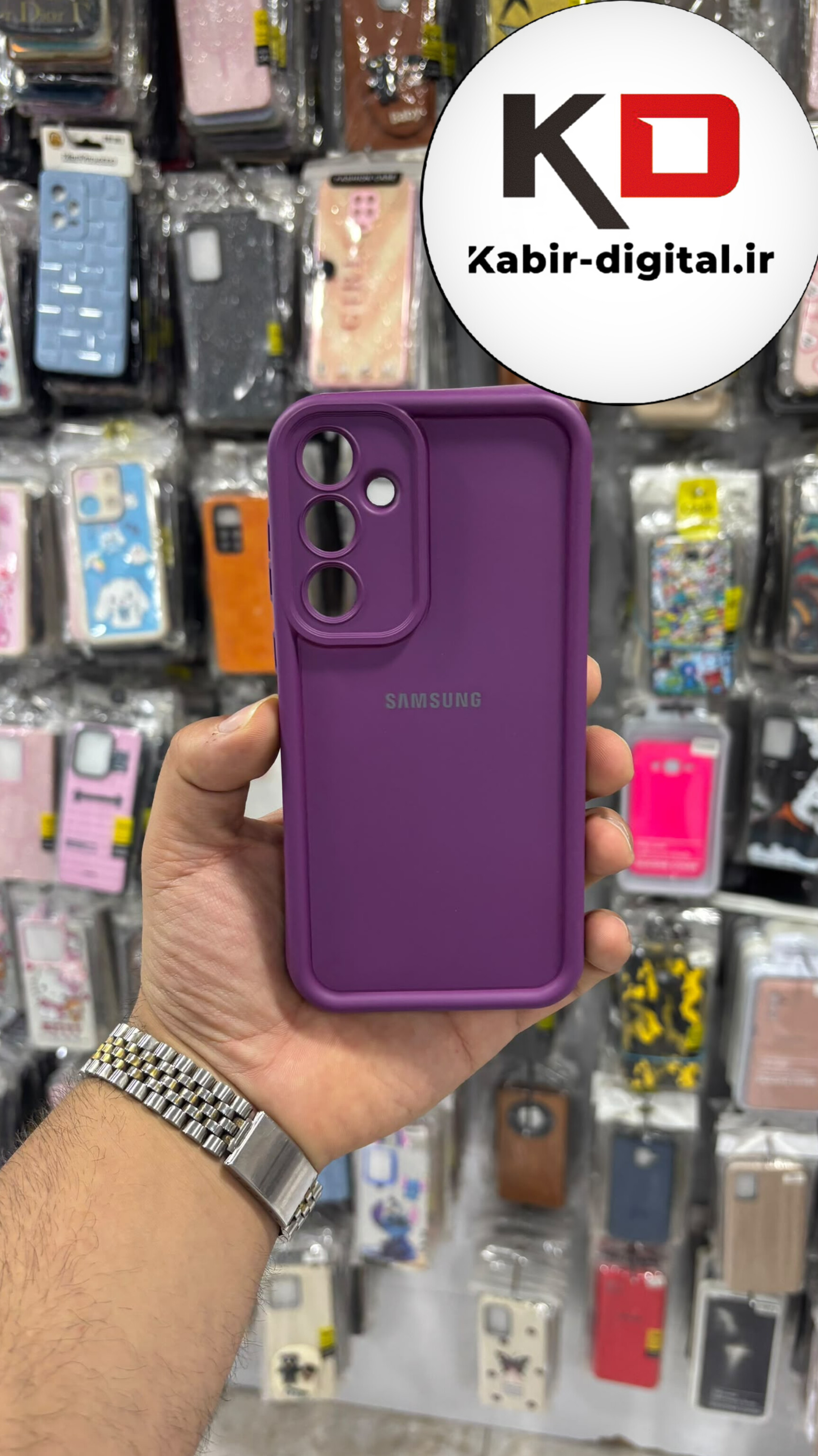 قاب گوشی Galaxy A55 سامسونگ سیلیکونی Solid Case اورجینال ضد ضربه منحنی محافظ لنز دار بنفش