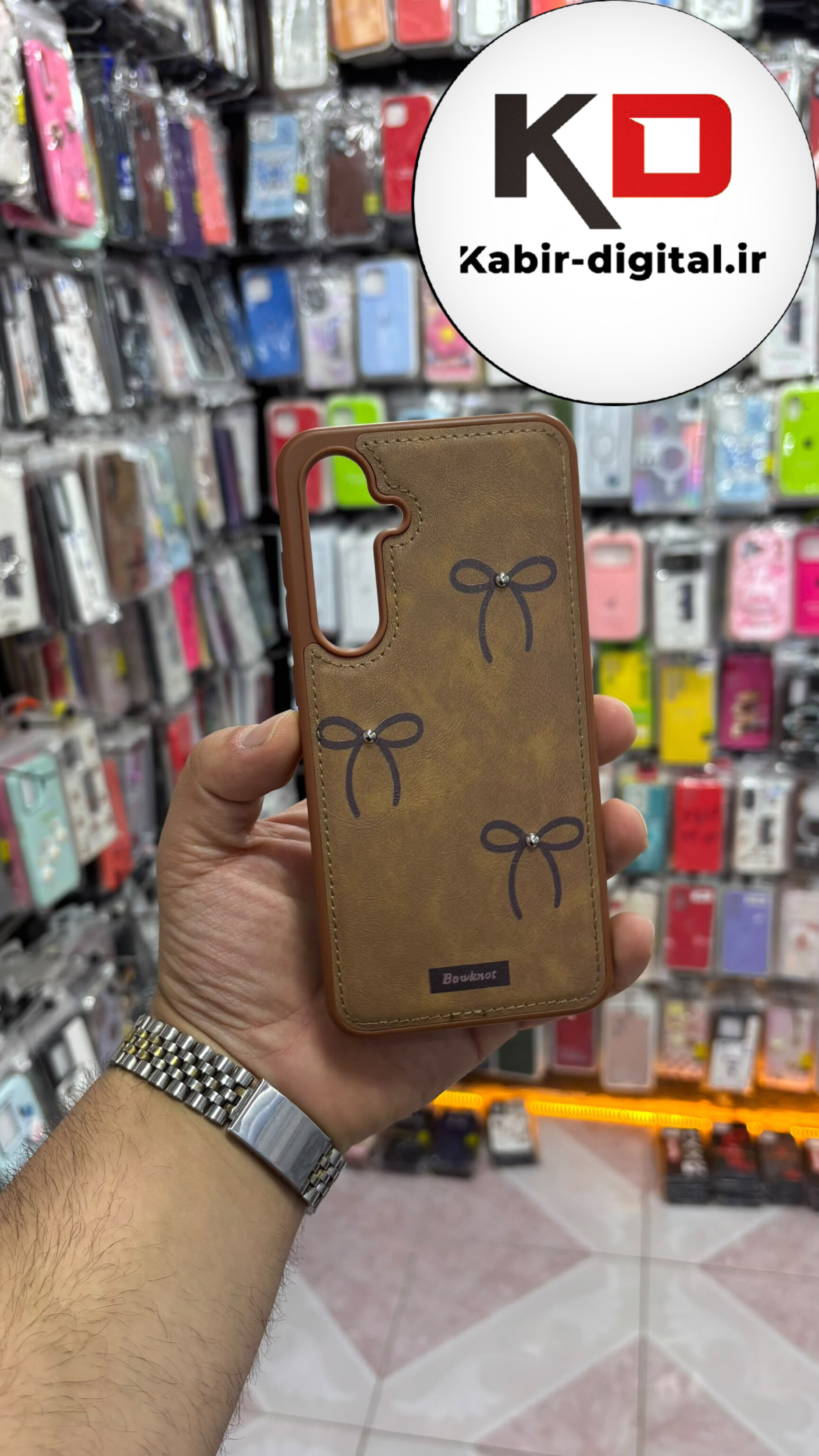 قاب گوشی Galaxy A57 / A37 سامسونگ اورجینال یونیک کیس چرمی دوخت طرح پاپیون داخل پارچه