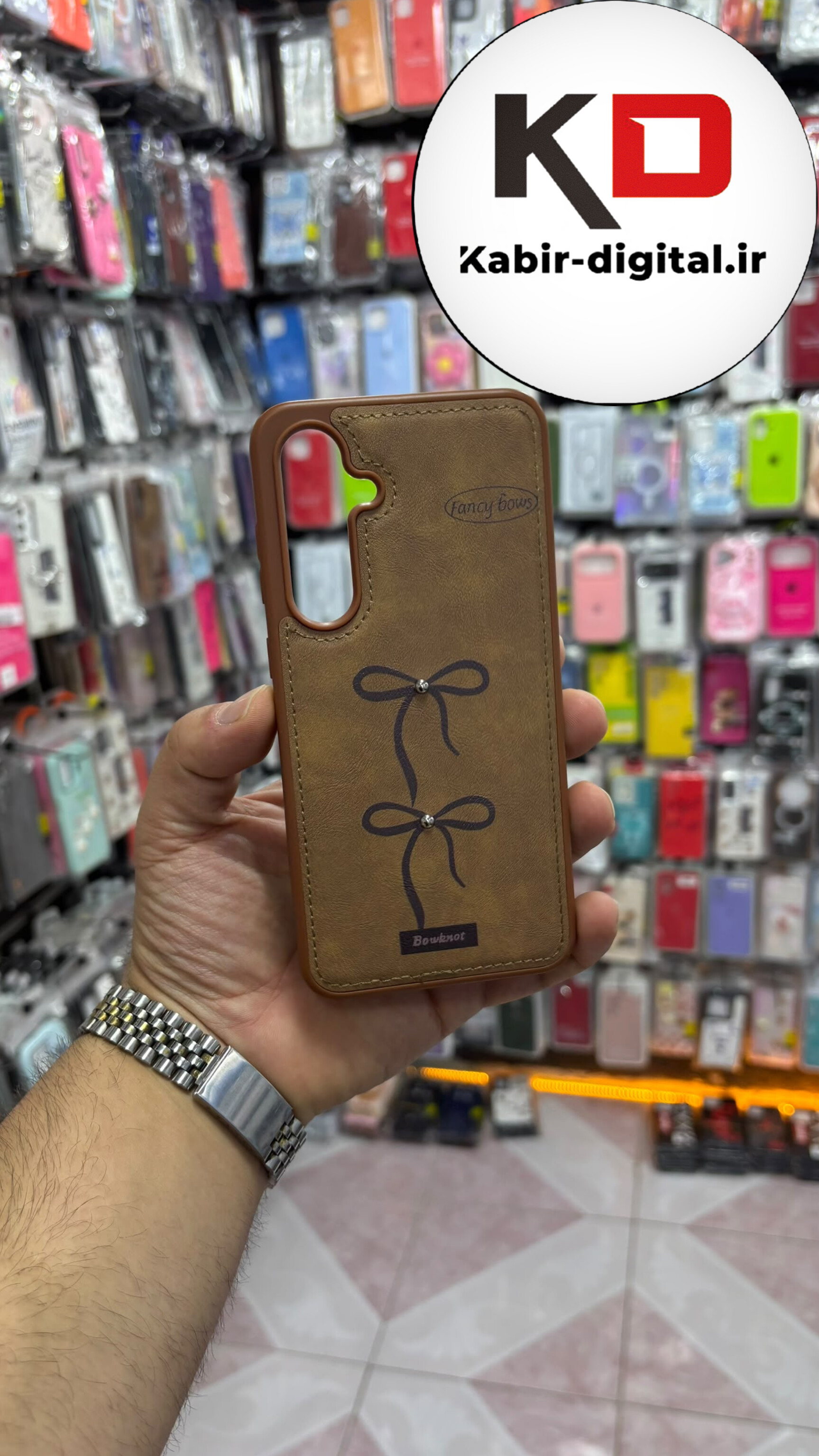 قاب گوشی Galaxy A57 / A37 سامسونگ اورجینال یونیک کیس چرمی دوخت طرح پاپیون داخل پارچه