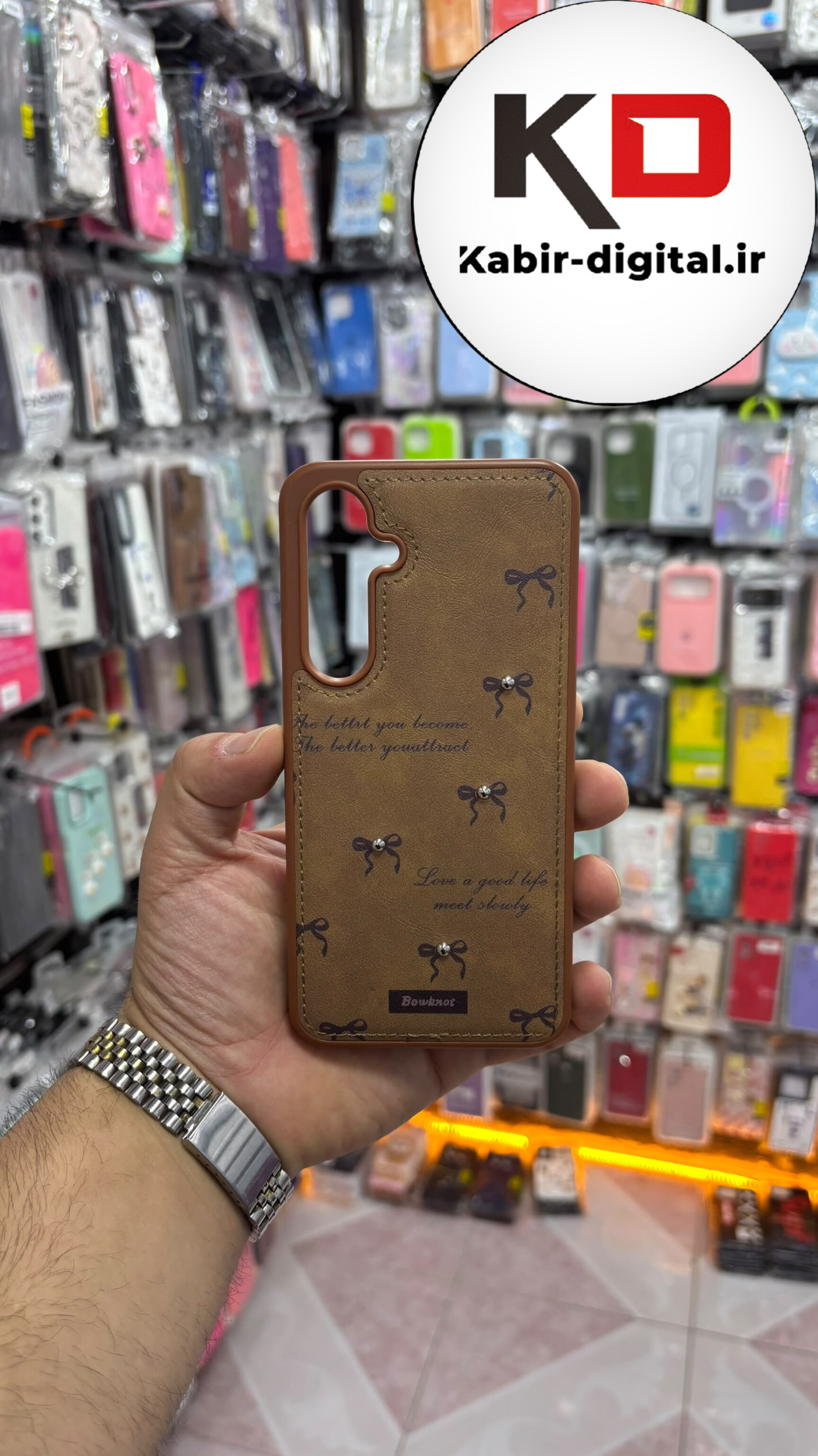 قاب گوشی Galaxy A16 سامسونگ اورجینال یونیک کیس چرمی دوخت طرح پاپیون داخل پارچه
