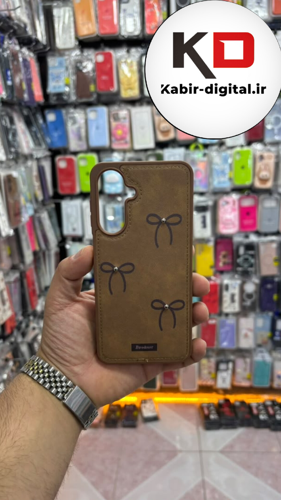قاب گوشی Galaxy A16 سامسونگ اورجینال یونیک کیس چرمی دوخت طرح پاپیون داخل پارچه