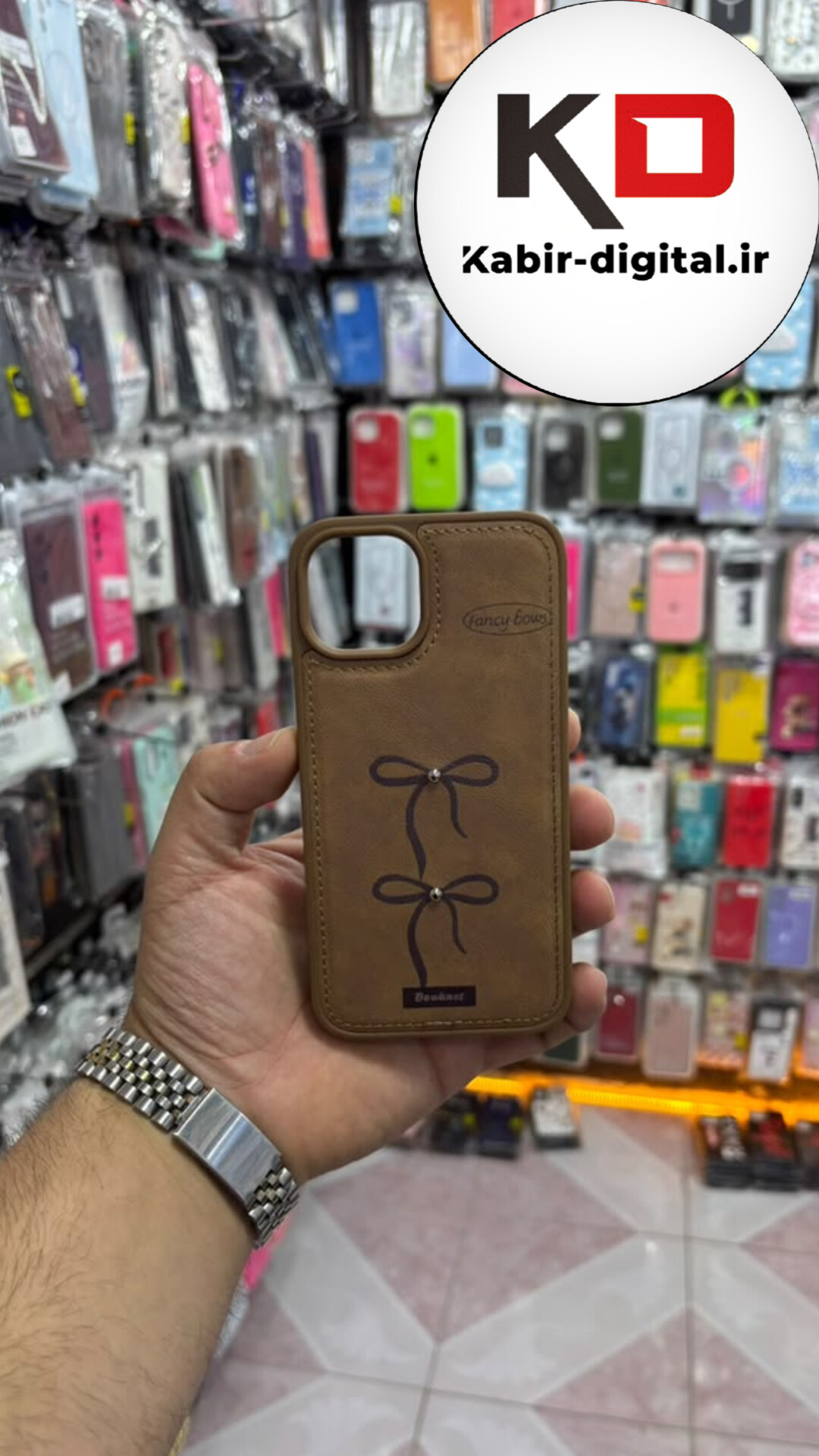 قاب گوشی iPhone 13 / 14 آیفون اورجینال یونیک کیس چرمی دوخت طرح پاپیون داخل پارچه