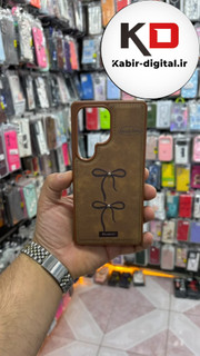 قاب گوشی Galaxy S25 Ultra سامسونگ اورجینال یونیک کیس چرمی دوخت طرح پاپیون داخل پارچه