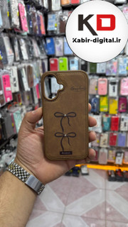 قاب گوشی iPhone 16 آیفون اورجینال یونیک کیس چرمی دوخت طرح پاپیون داخل پارچه