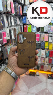 قاب گوشی iPhone 16 آیفون اورجینال یونیک کیس چرمی دوخت طرح پاپیون داخل پارچه