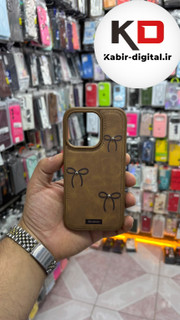 قاب گوشی iPhone 16 pro آیفون اورجینال یونیک کیس چرمی دوخت طرح پاپیون داخل پارچه