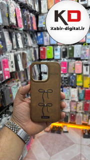 قاب گوشی iPhone 16 pro آیفون اورجینال یونیک کیس چرمی دوخت طرح پاپیون داخل پارچه