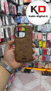 قاب گوشی iPhone 16 pro آیفون اورجینال یونیک کیس چرمی دوخت طرح پاپیون داخل پارچه