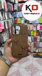قاب گوشی iPhone 16 pro max آیفون اورجینال یونیک کیس چرمی دوخت طرح پاپیون داخل پارچه