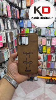 قاب گوشی iPhone 16 pro max آیفون اورجینال یونیک کیس چرمی دوخت طرح پاپیون داخل پارچه